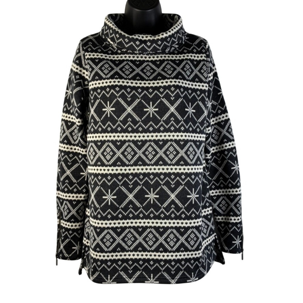 Wooly Bully‎ Wear Womens Fleece Pullover Fair Isle Mock Neck Navy White Size Med
